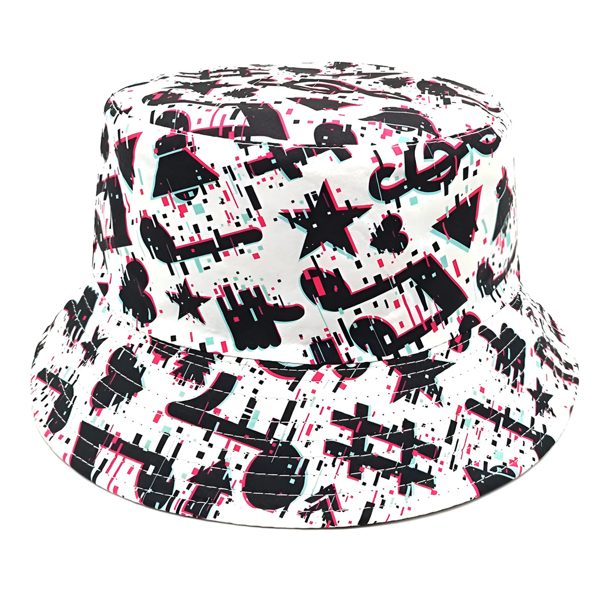 Polyester bucket hat with musical note pattern, dome crown style, for outdoor sun protection