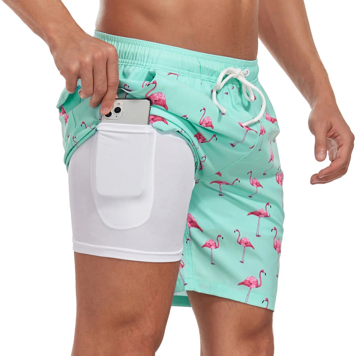 Men's summer shorts in six patterns, polyester blend, S to 5XL, for holiday and beach wear.