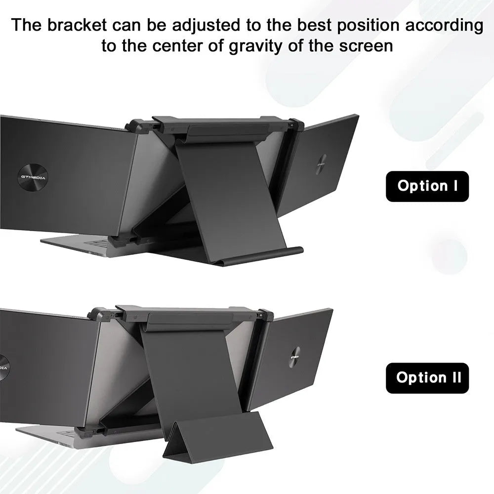 Portable black display screen with HDMI and Type-C cables for mobile phone and laptop use