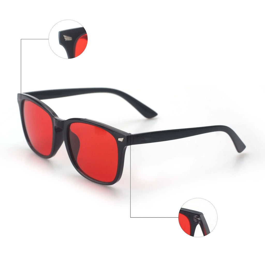 Orange red anti blue light UV glasses with black PC frame and CR39 lenses