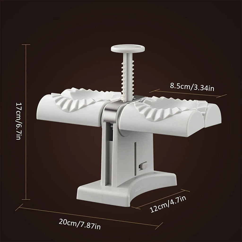 White double head dumpling mould manual press with 304 stainless steel and PP, anti-slip rubber mat, 0.46kg