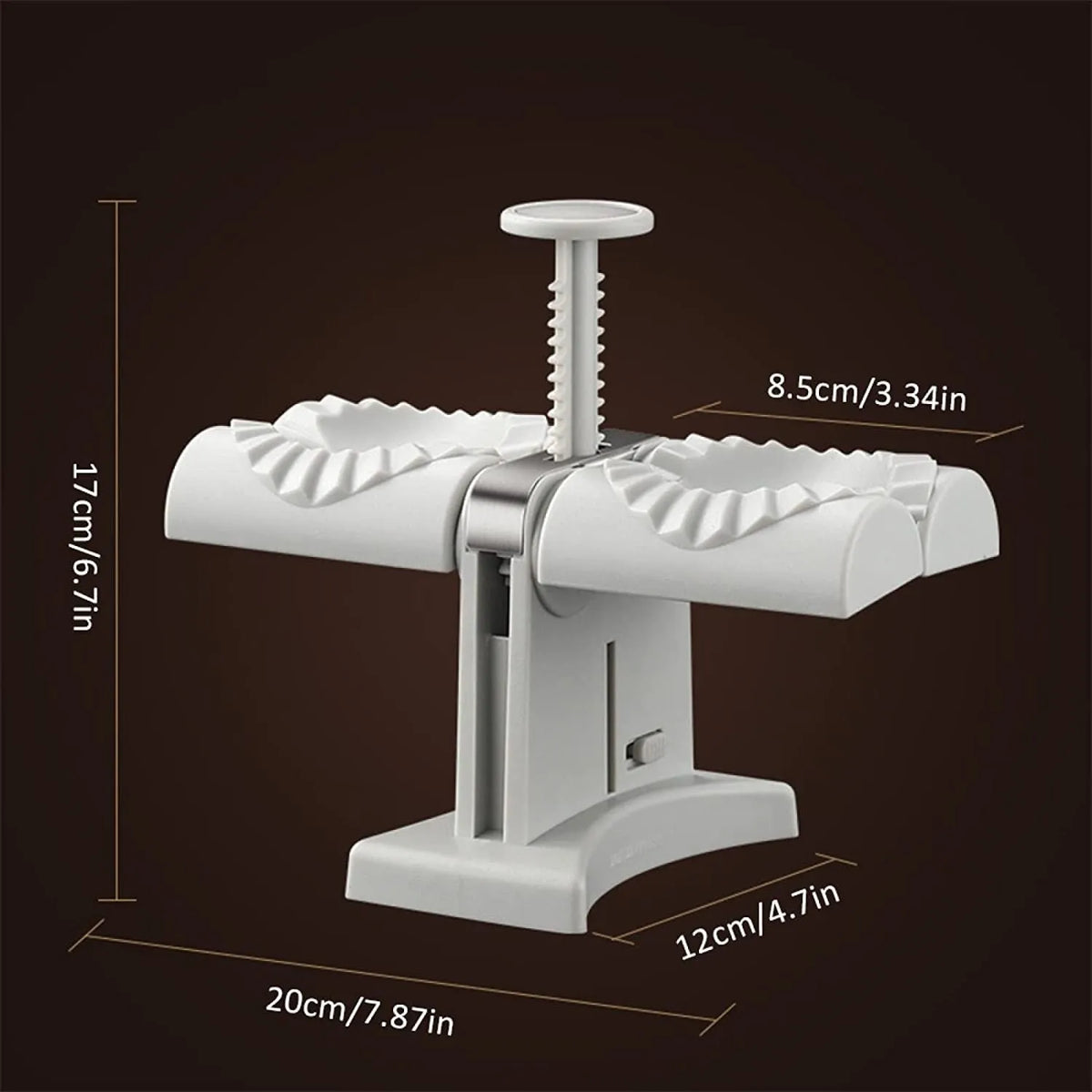 White double head dumpling mould manual press with 304 stainless steel and PP, anti-slip rubber mat, 0.46kg