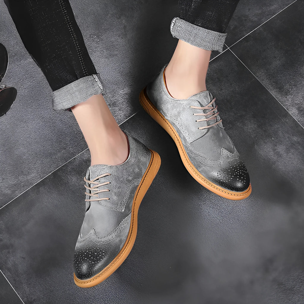 Men's gray genuine cowhide leather low-top lace-up business formal shoes