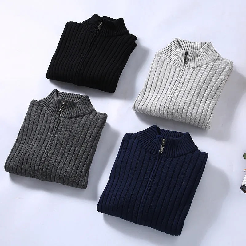 Men's cotton loose fit sweater coat in carbon gray on a plain background