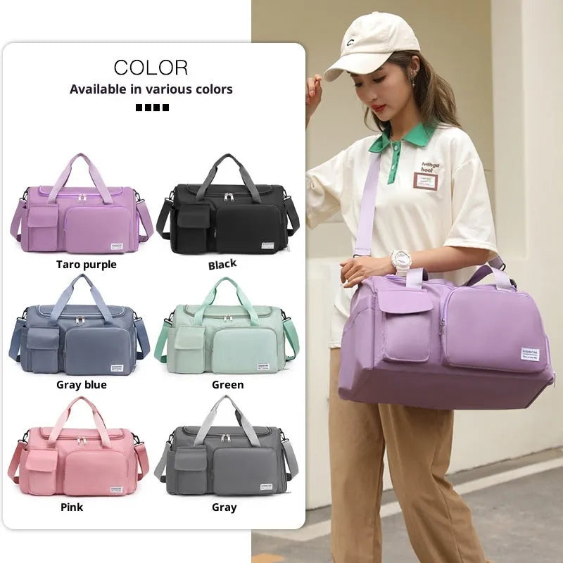 Travel Sports Gym Dry Wet Separation Backpack in gray Oxford cloth with solid colour design and polyester lining