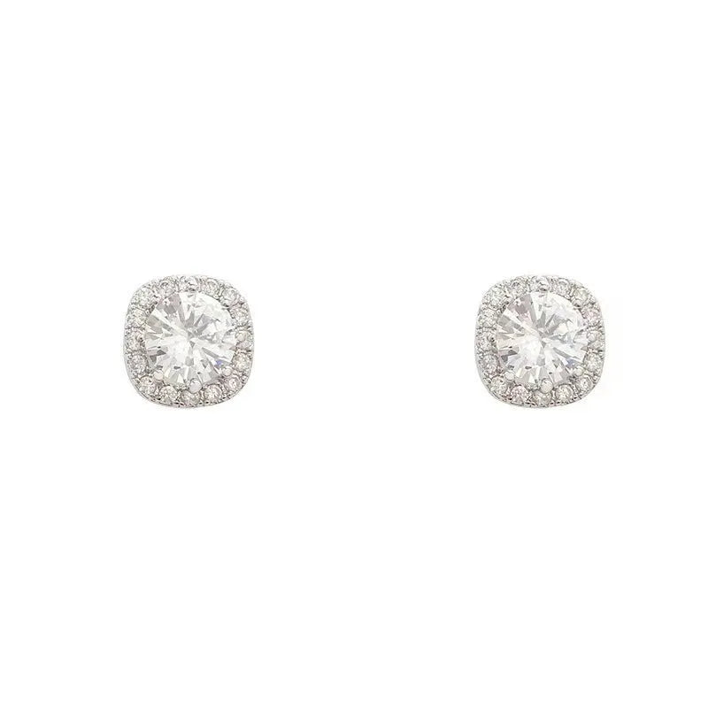 Square geometric earrings with diamond treatment finish in silver or gold colour options