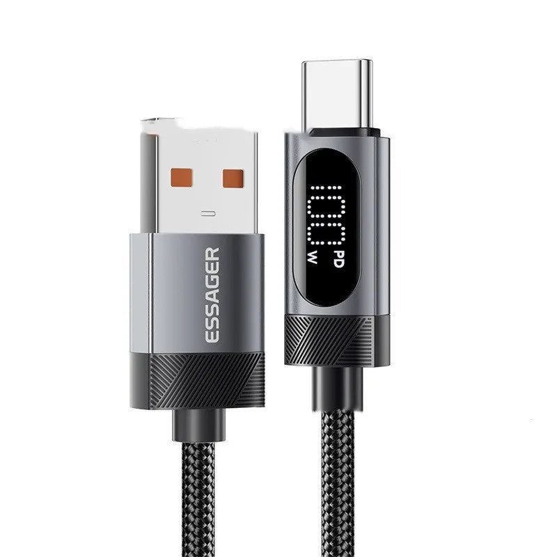 USB-C digital display data cable in aluminium alloy, silver grey, shown in 1m and 2m lengths