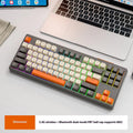 Free Wolf M87 wireless Bluetooth keyboard in blueberry colour on a wooden desk