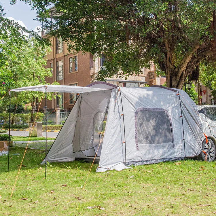 Grey outdoor multifunctional car tail tent for 3-4 people, 260x180x190cm four-season rear tent