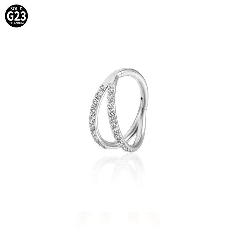 Titanium alloy nose ring with G23 monoclinic diamond treatment in steel or gold colour options