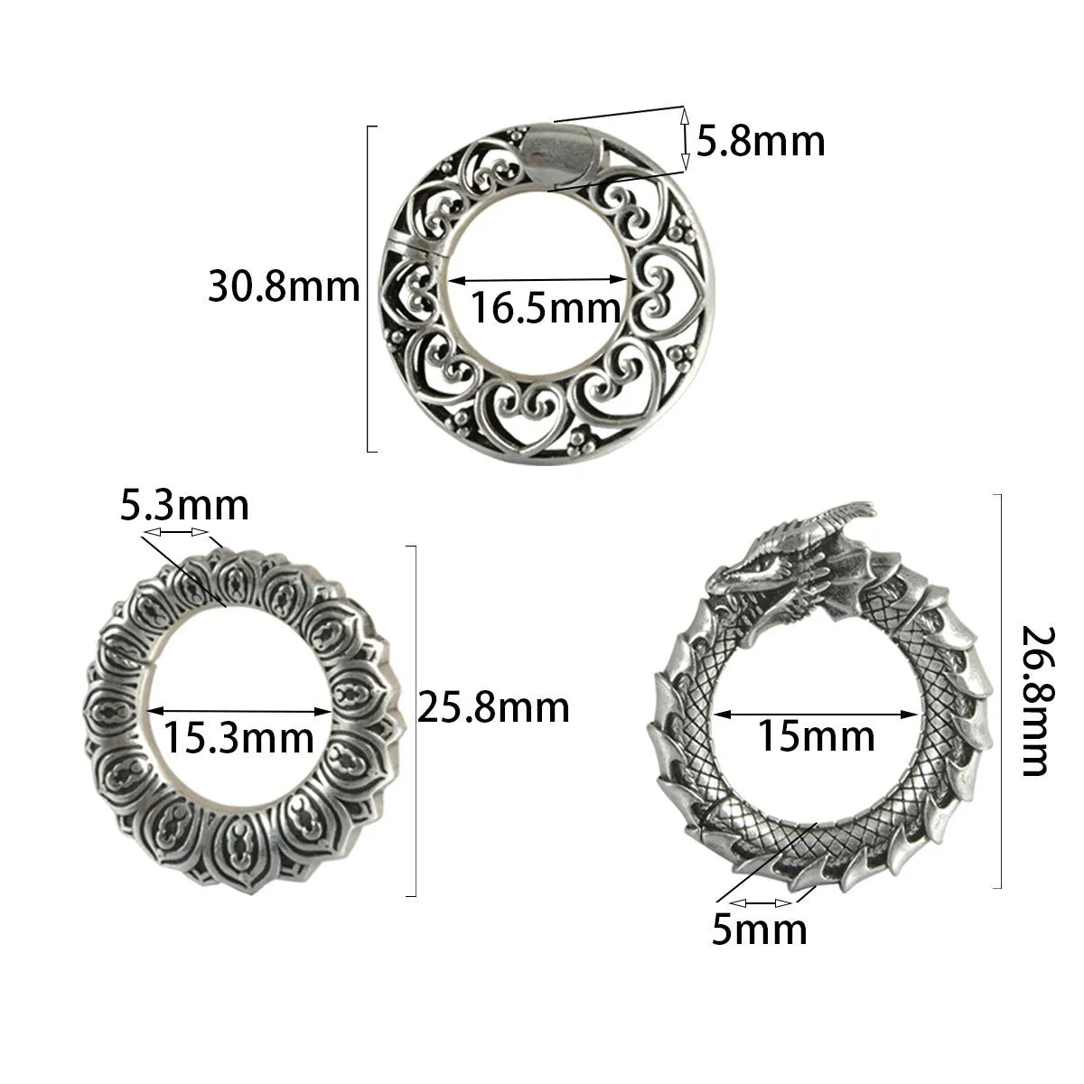 Large geometric dragon pattern hollow out earrings in antique silver finish