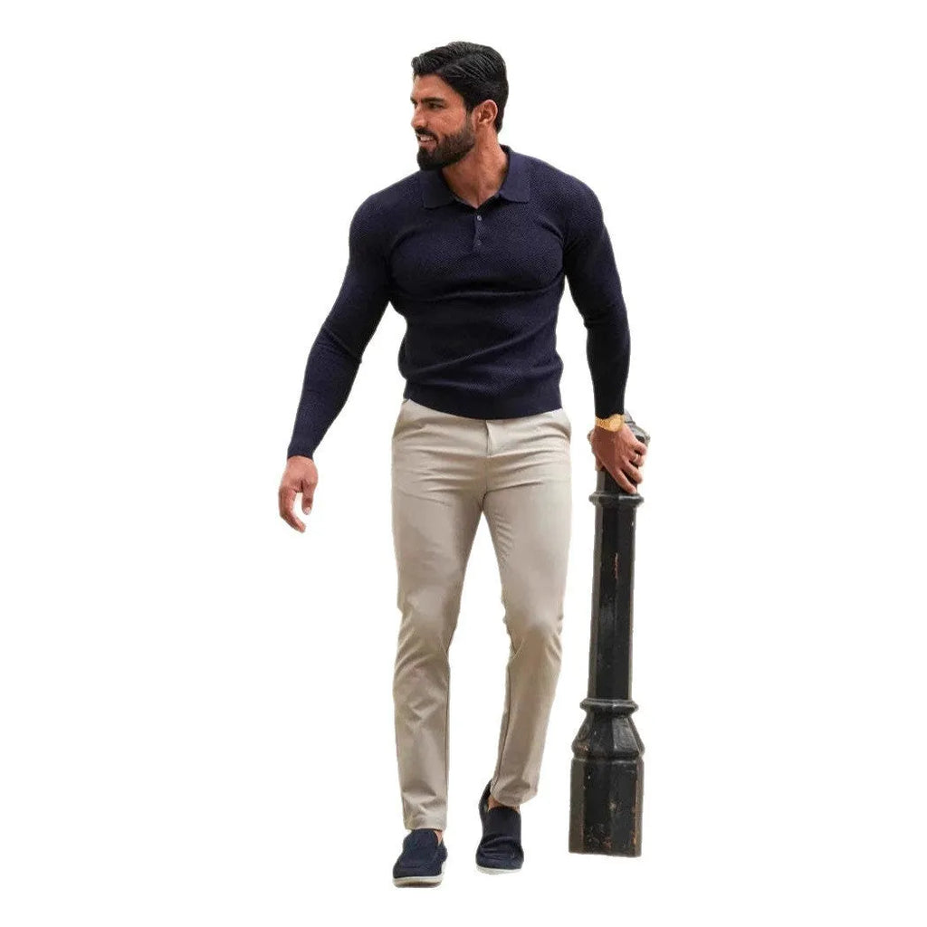 Men's solid colour suit trousers in mid waist, straight leg, small feet opening, polyester blend, available in five colours.