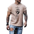 Plus size men's rose print t-shirt, cotton crew neck, loose fit, green or apricot, sizes S to 3XL