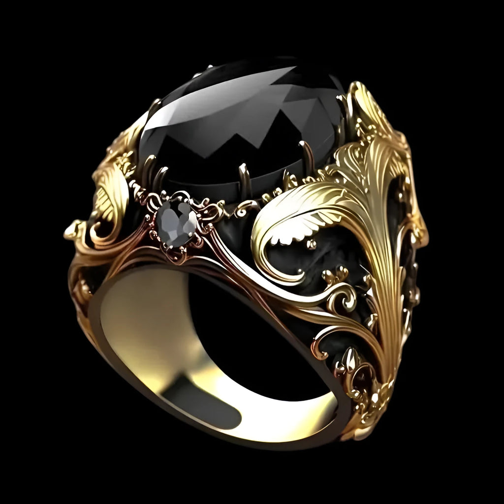 Geometric pattern men's wide face ring with silver electroplated finish and imitation gem ornament