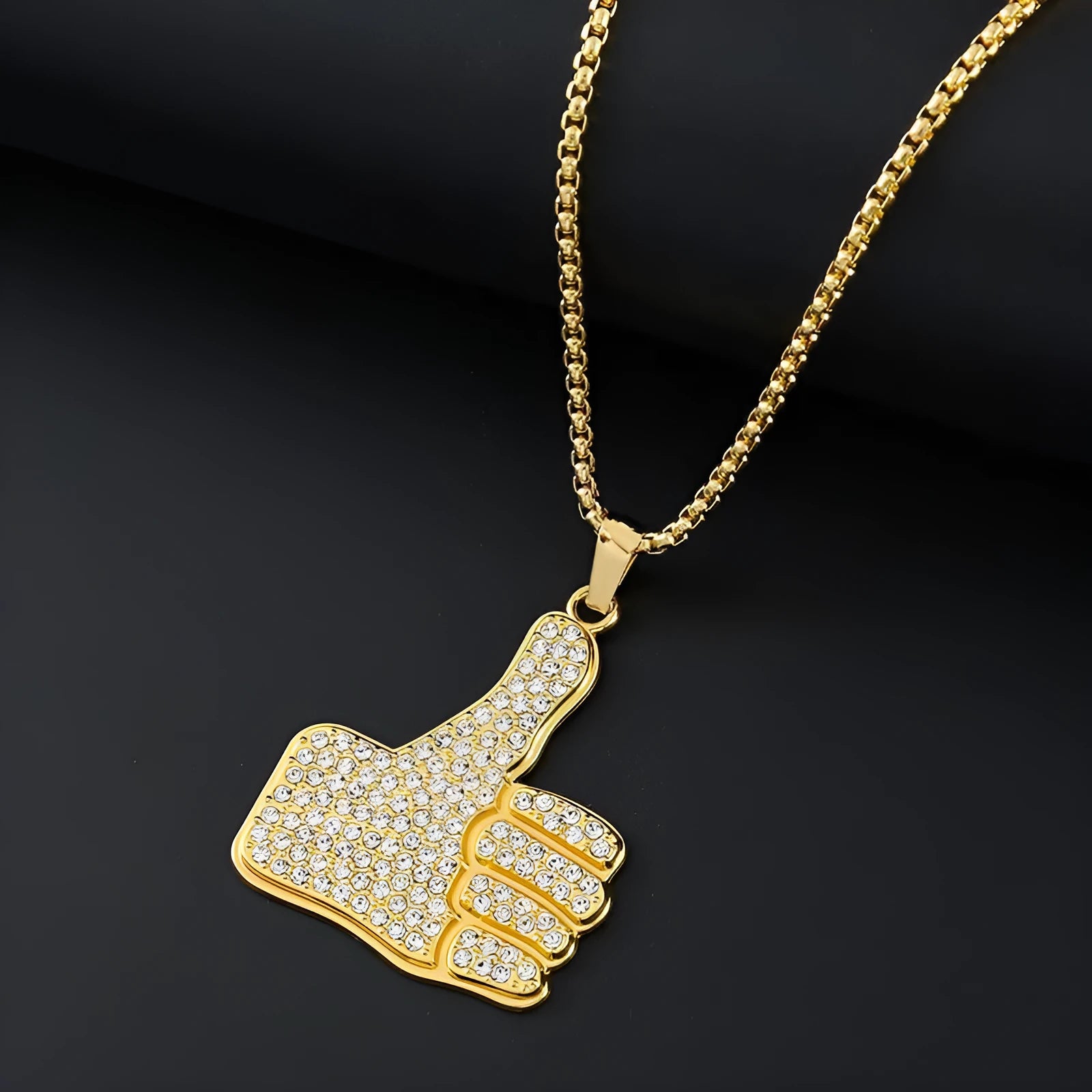 Gold colour geometric pendant necklace with inlaid zircon stones for women