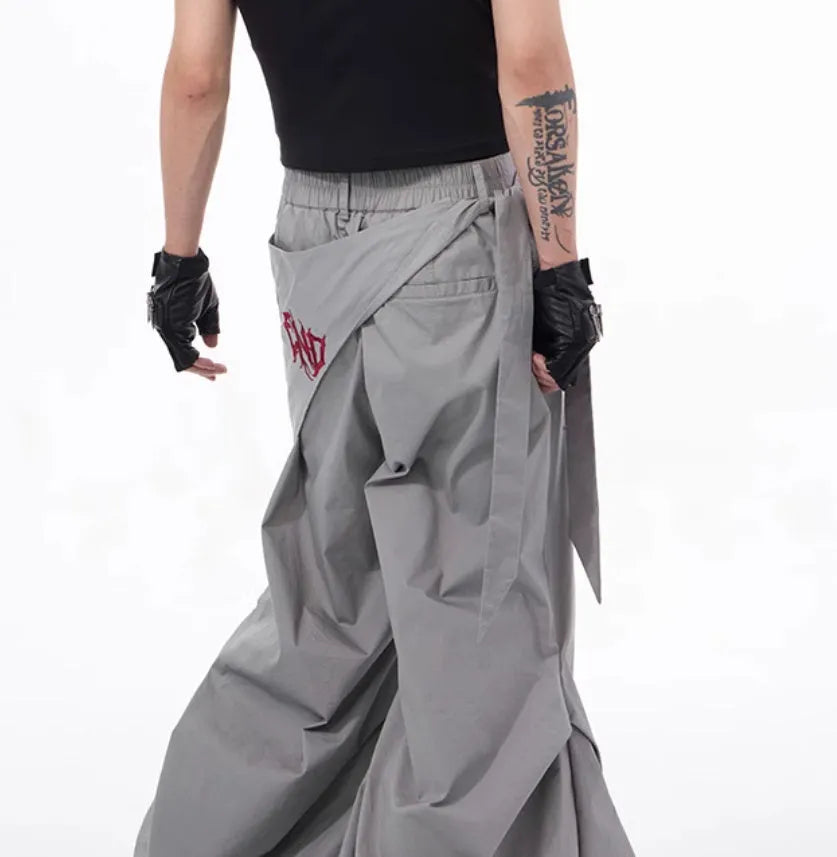 Boys' wide-leg function pants in Korean style, available in black or grey solid colours