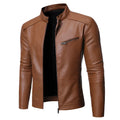 Men's cowhide leather motorcycle jacket in black with pocket decoration and plain design