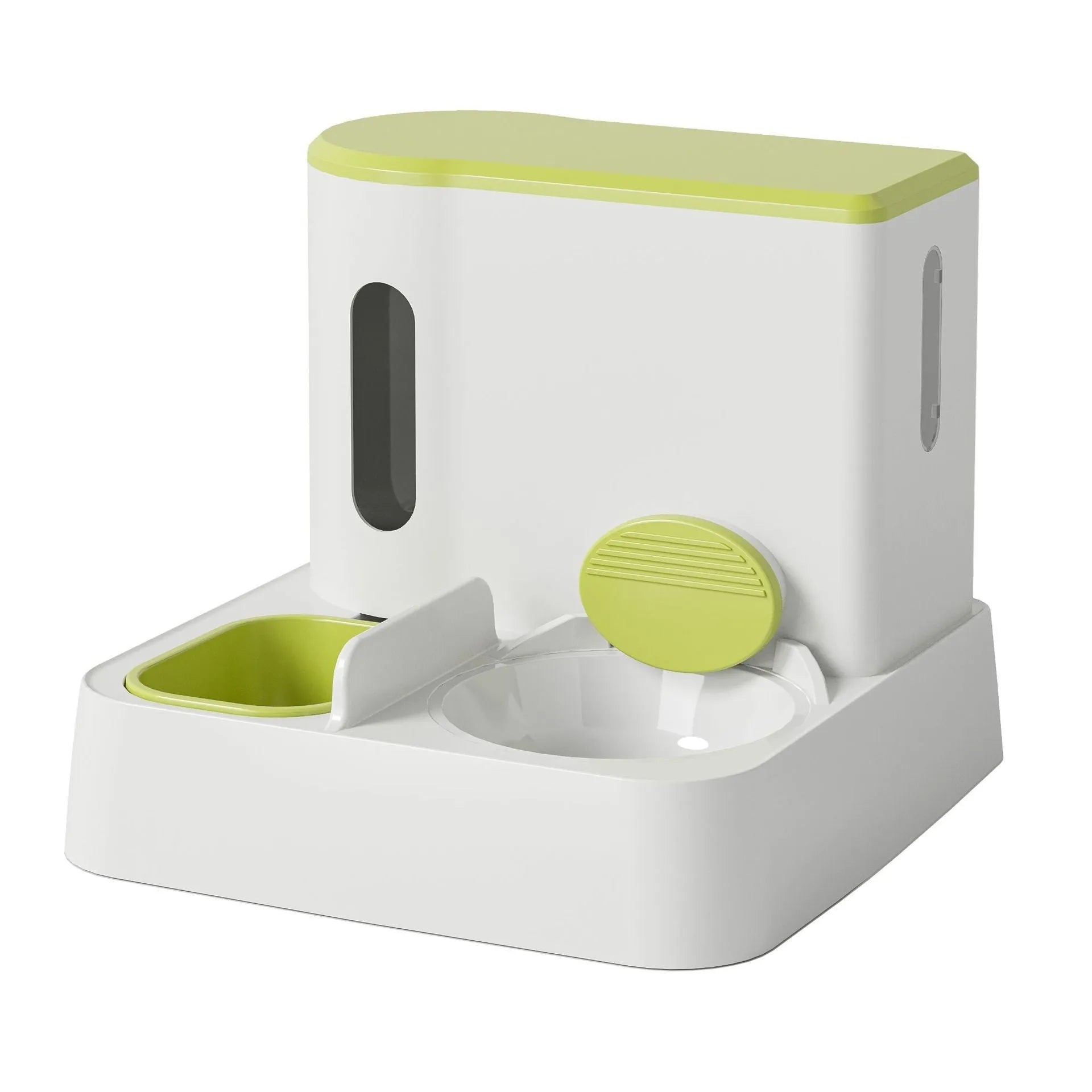 Cat automatic pet feeder water dispenser with integrated double bowl system in grey colour