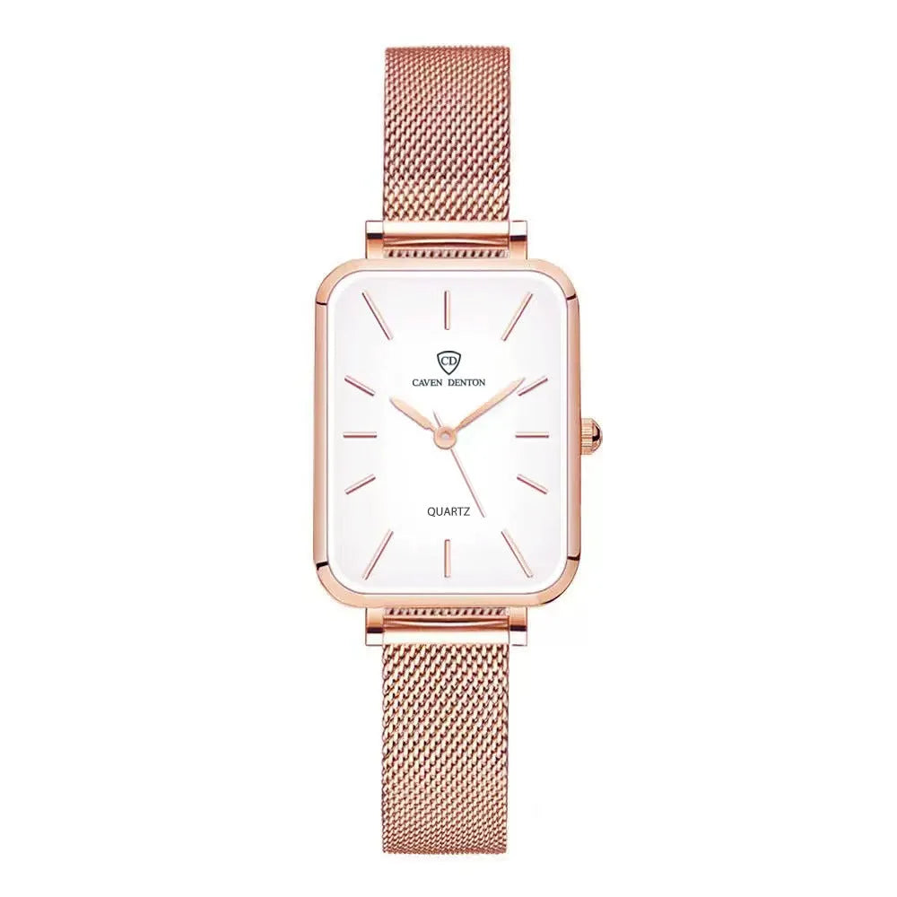 Women's silver waterproof quartz watch with woven steel strap and 34mm alloy case