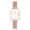 Women's silver waterproof quartz watch with woven steel strap and 34mm alloy case