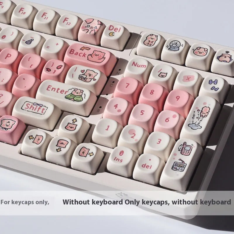 Pink fragrant pig design PBT key caps for mechanical keyboards with five-sided sublimation printing