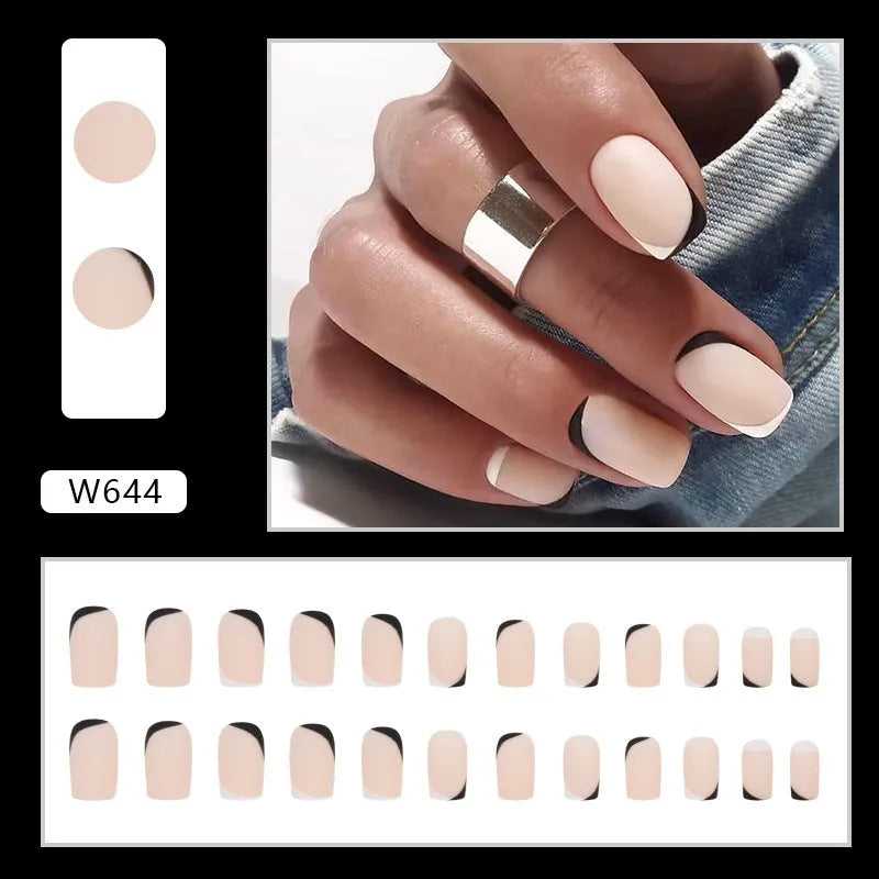 Black and white frosted acrylic false nail set W644 colour for fashion manicures