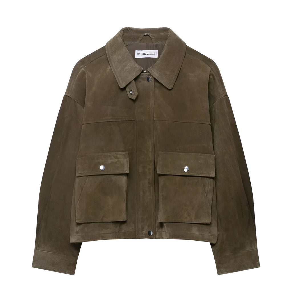 Women's PU fabric jacket in Japanese Korean casual style, shown in picture colour.