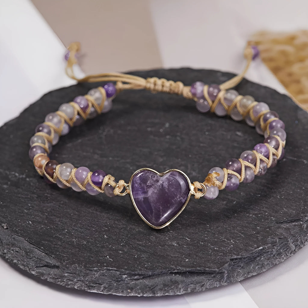 Handmade braided rope bracelet for women with geometric ring charm in four simple vintage styles