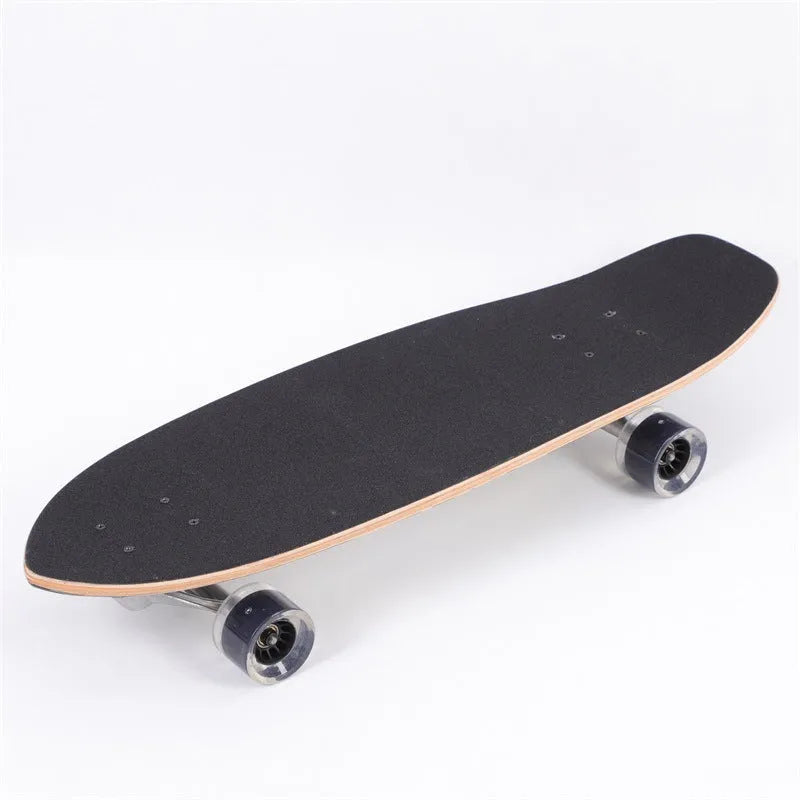 White wooden longboard skateboard with a 31-inch maple deck for street cruising.