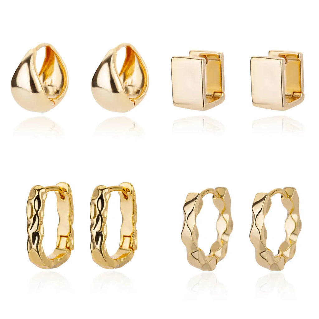 Women's stainless steel geometric earrings with square and circle shapes, electroplated Korean style, one pair