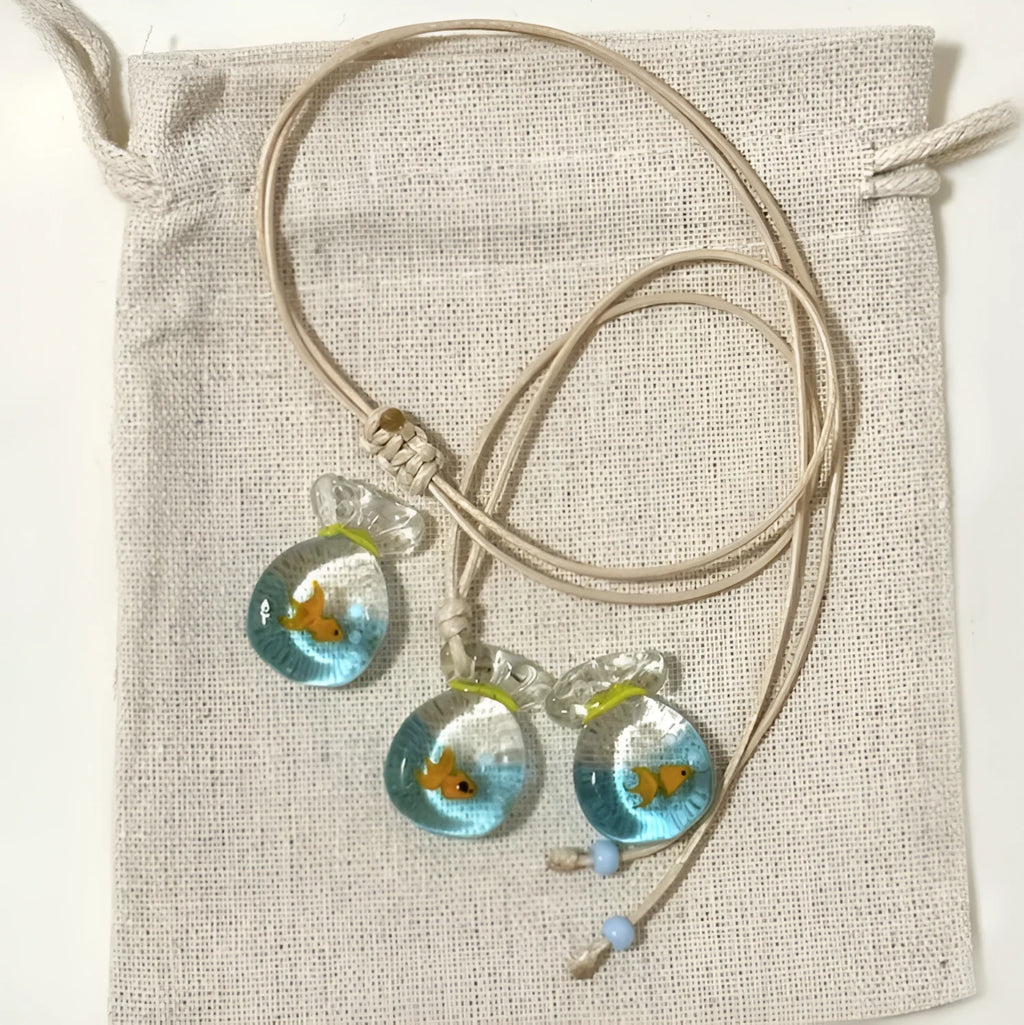 Women's skirt and joker design pendant necklace with coloured glaze on cotton linen clavicle chain