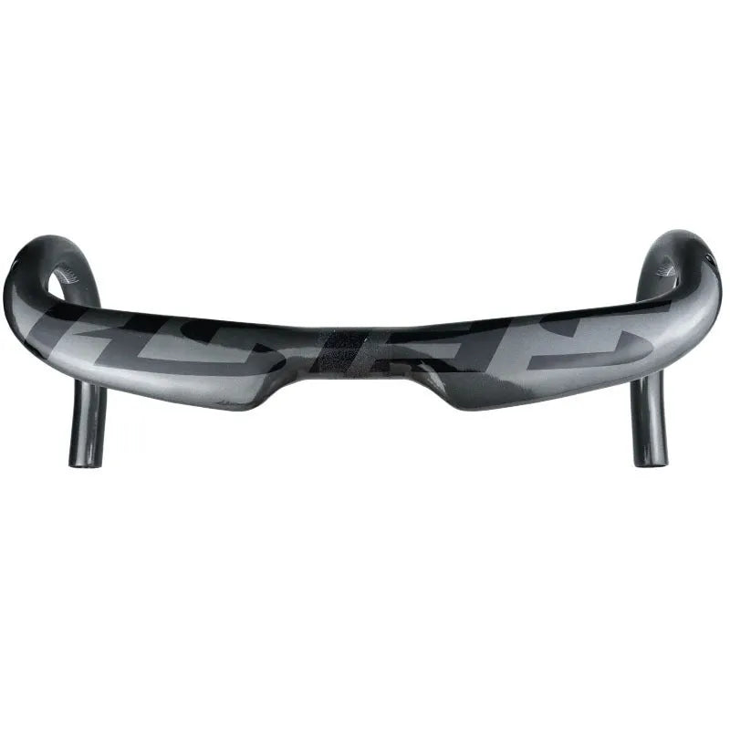 Carbon fibre road bike bent handlebar showing drop design with measurement markings