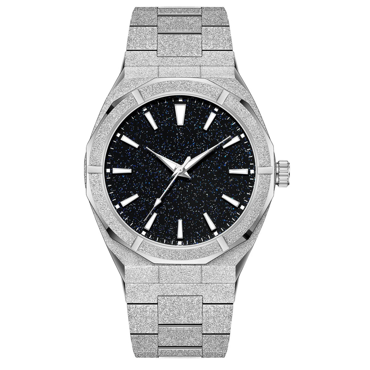 Men's business watch with frosted stainless steel case and luminous hands in silver, gold or black