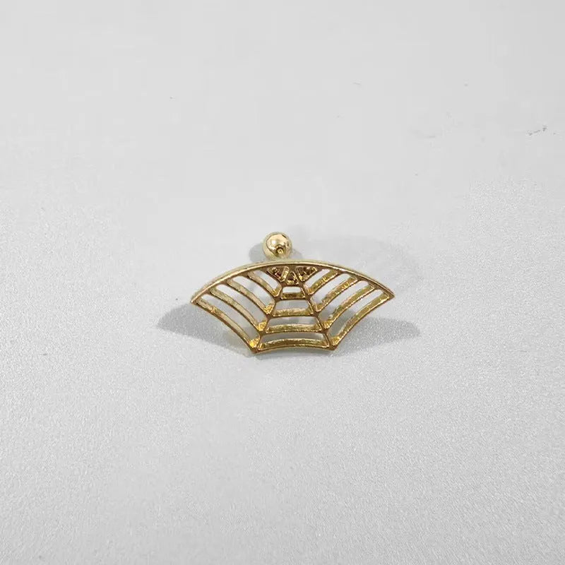 Spider web geometric mesh pattern stud earrings in gold and silver electroplated metal