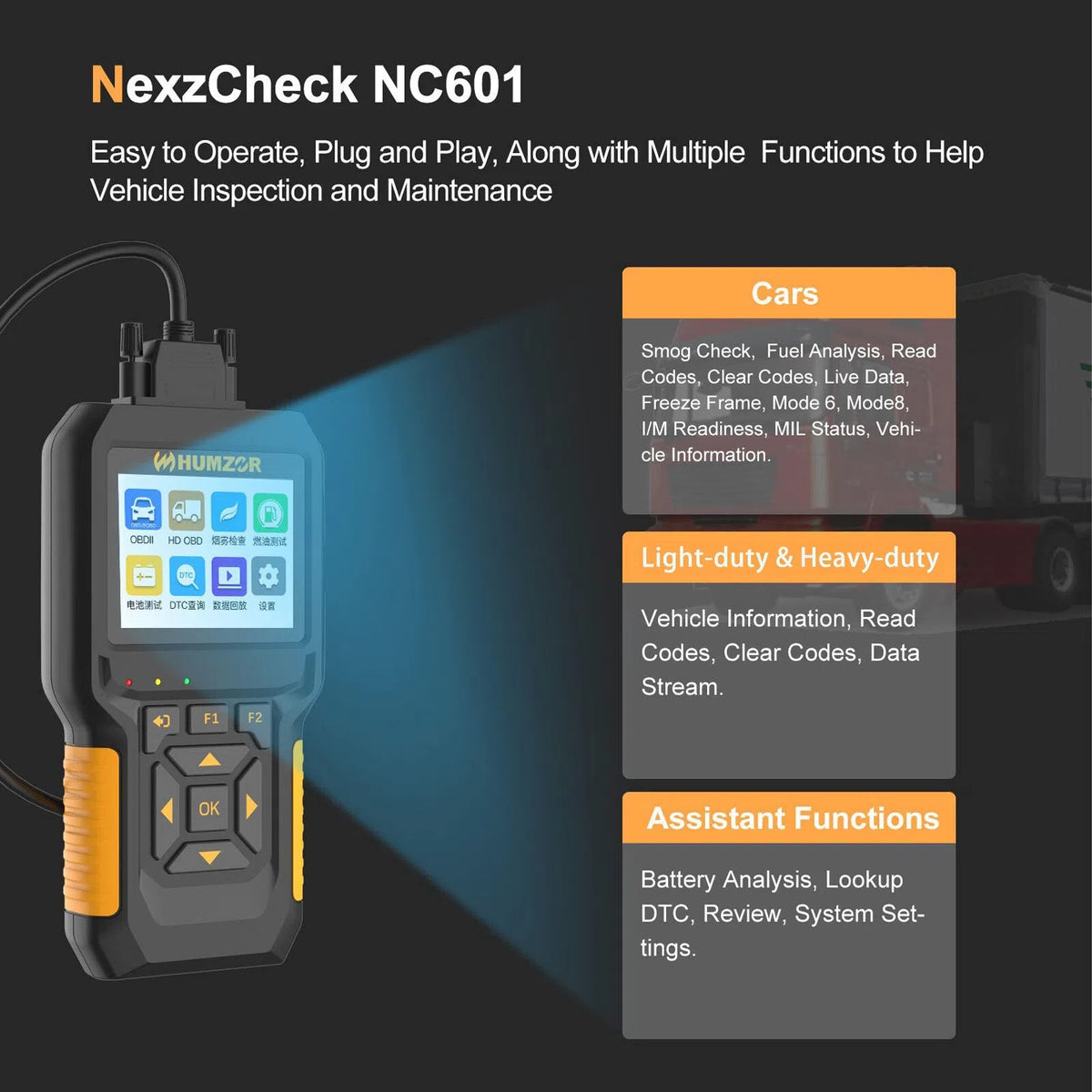 NC601 12V-24V engine code reading card decoder for diesel and petrol vehicles, operating temperature 0-50°C