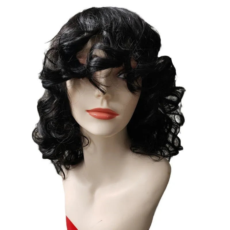 Women's short black synthetic Afro wig with long curly texture