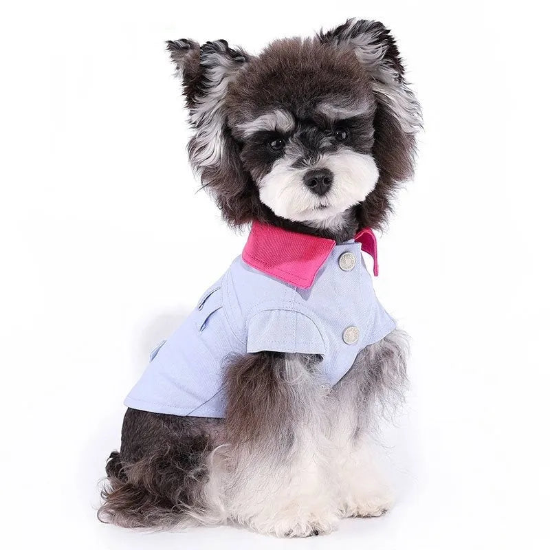 Blue and purple polyester dog vest with traction rope ring for small dogs summer clothing
