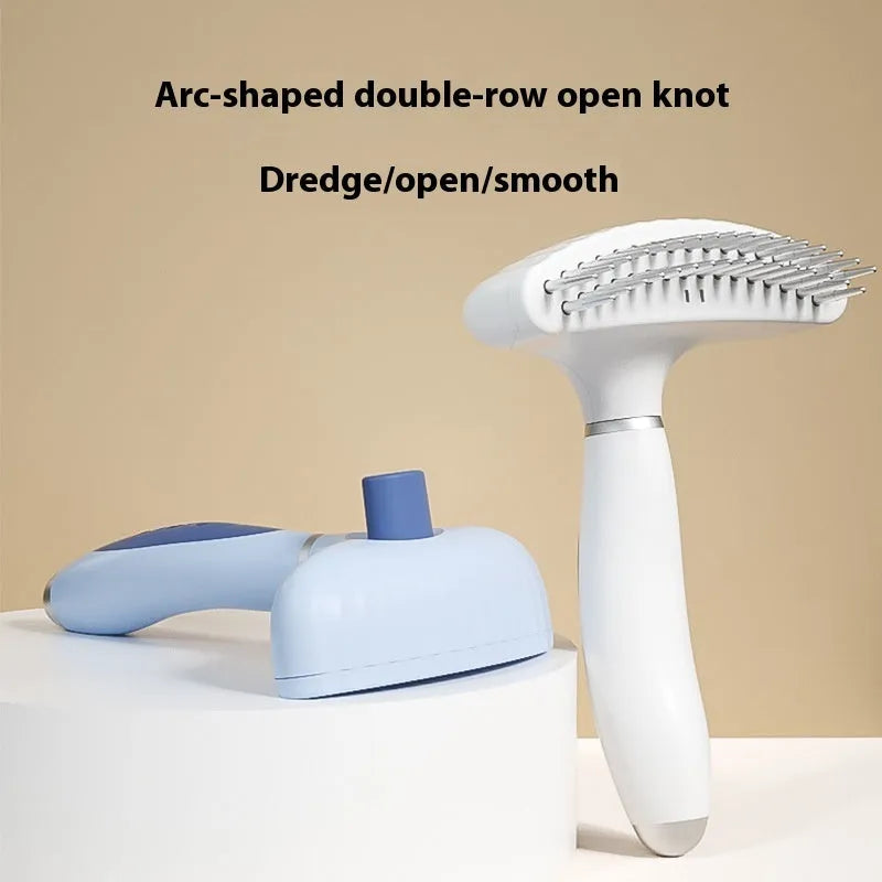 Stainless steel double row pet grooming comb for dog hair removal in Apple White or Azure Light Blue