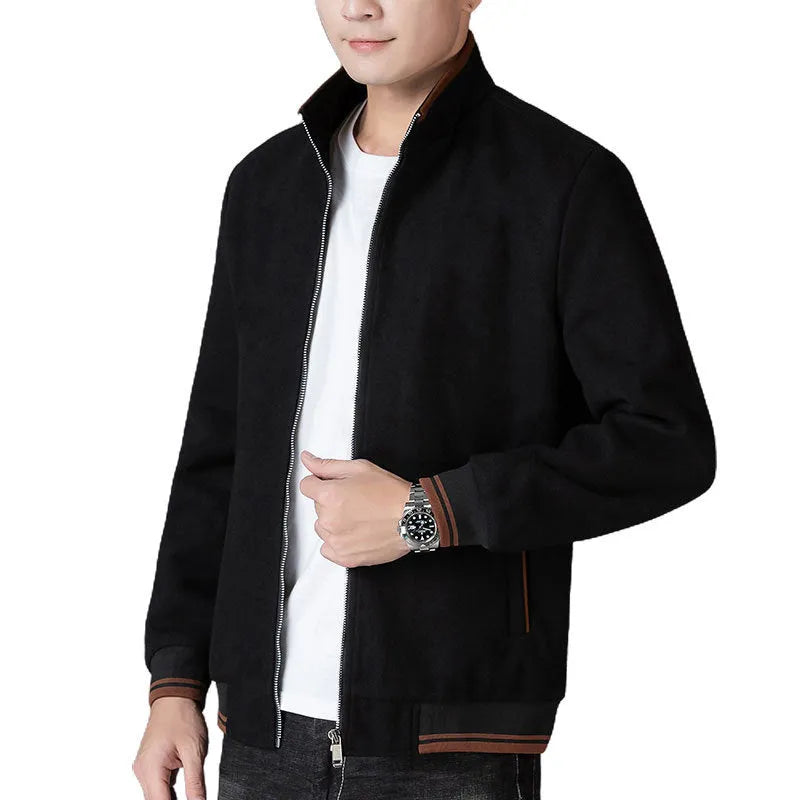 Men's grey sport-style fleece jacket with long sleeves on a hanger.