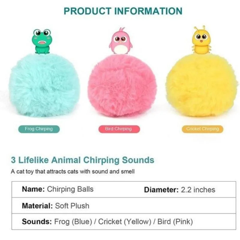 Colourful interactive cat toy ball with motion sensor and animal sounds, 55mm diameter