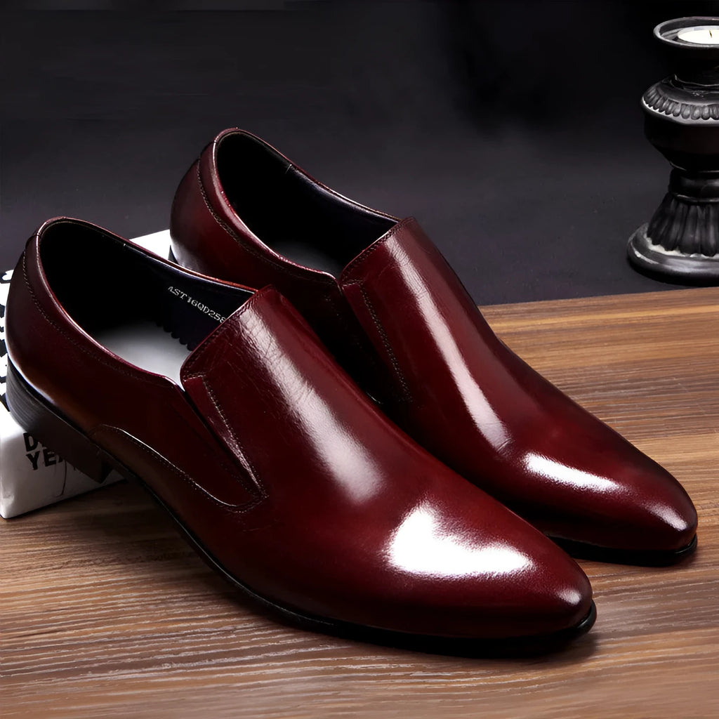 British Pointed Oxford men's leather formal shoes in black with rubber sole and pointed toe