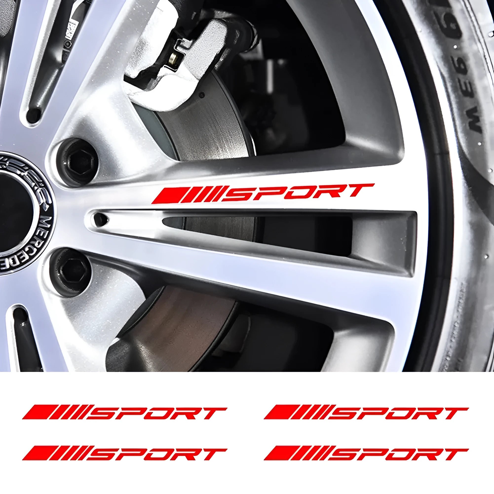 Hollow sports design car rim stickers in black, red, or white colours