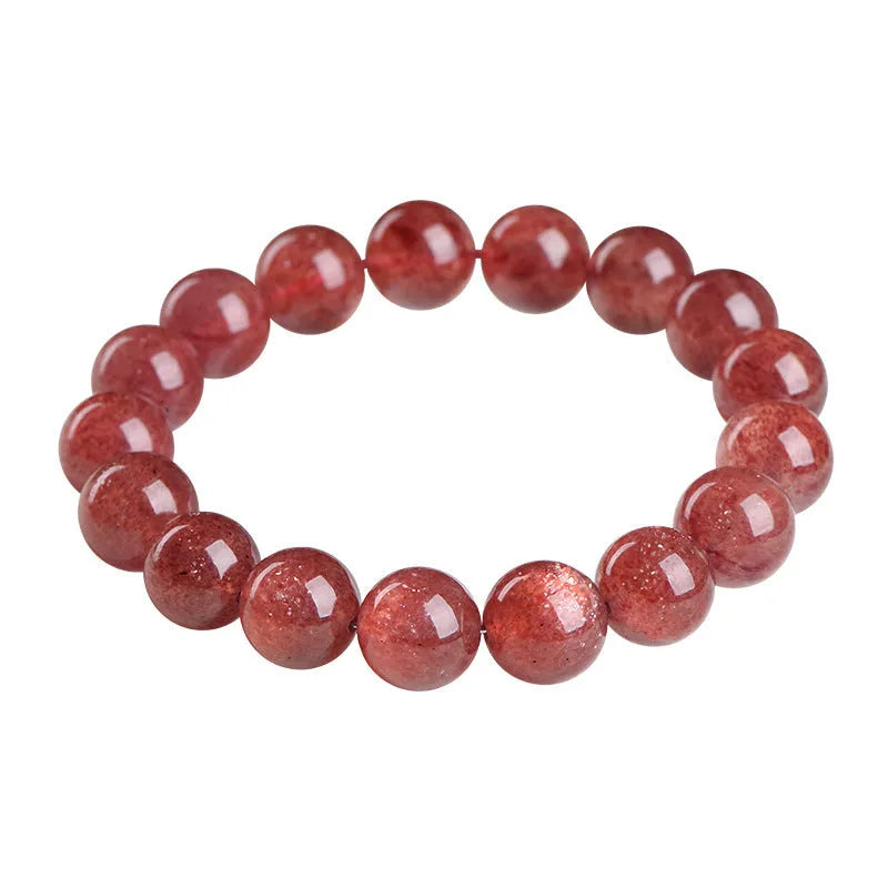 Natural strawberry quartz crystal bracelet with geometric red beads in three size options