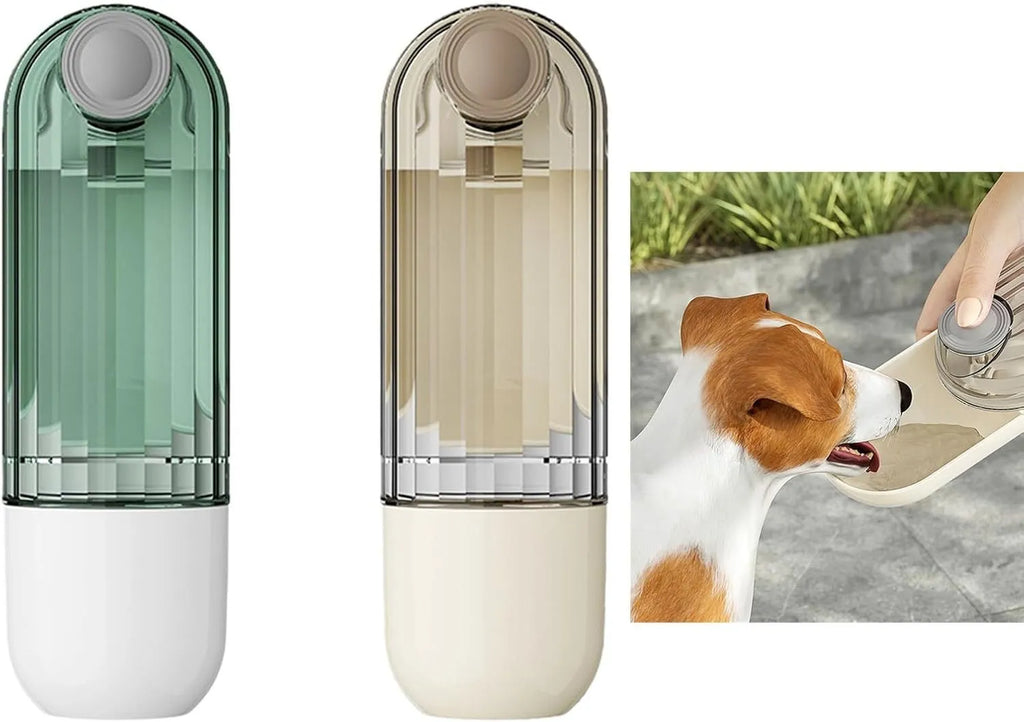 Foldable dog water bottle food dispenser with leak-proof design for outdoor use with pets