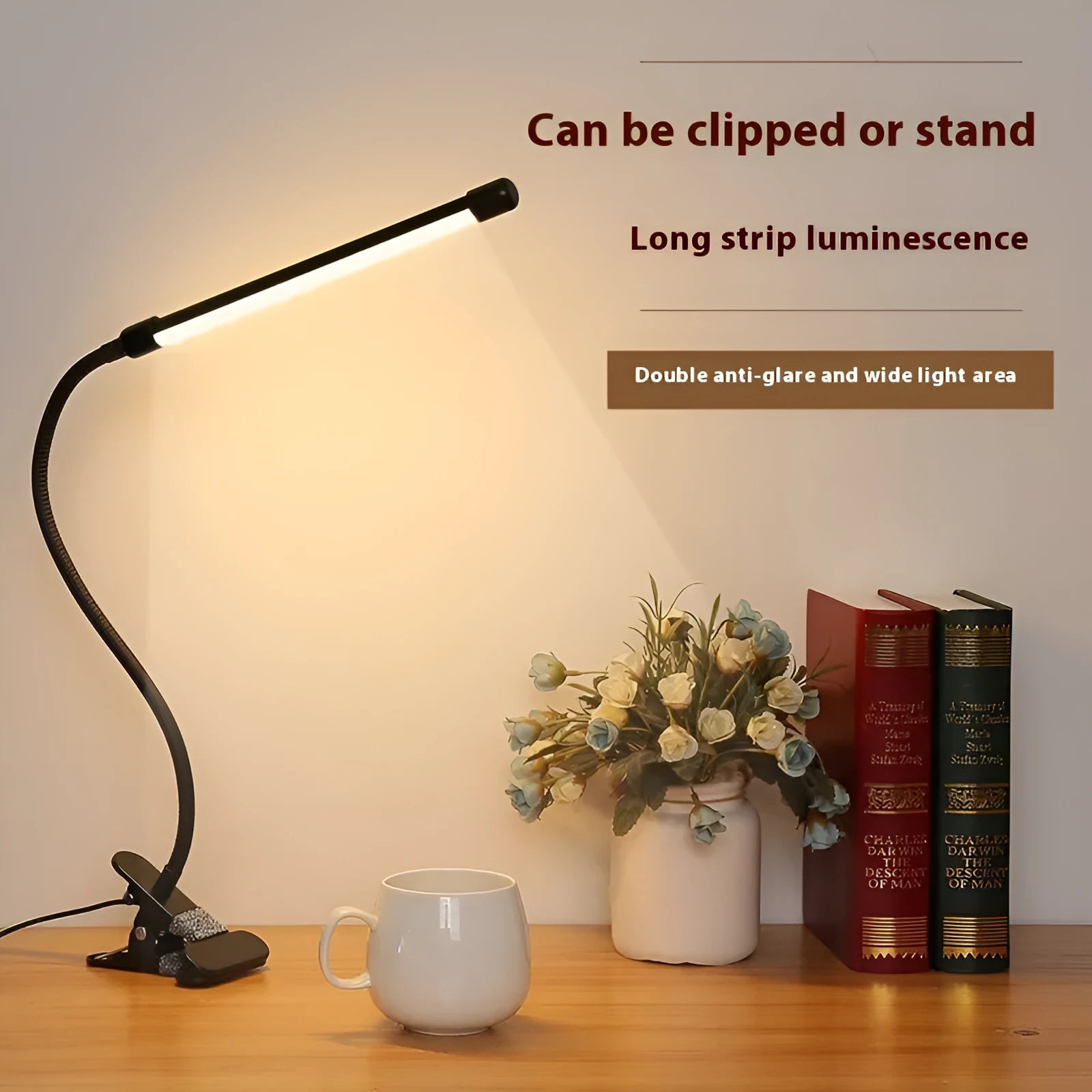 Black USB-powered 26cm LED desk lamp with American styling for student dormitory use