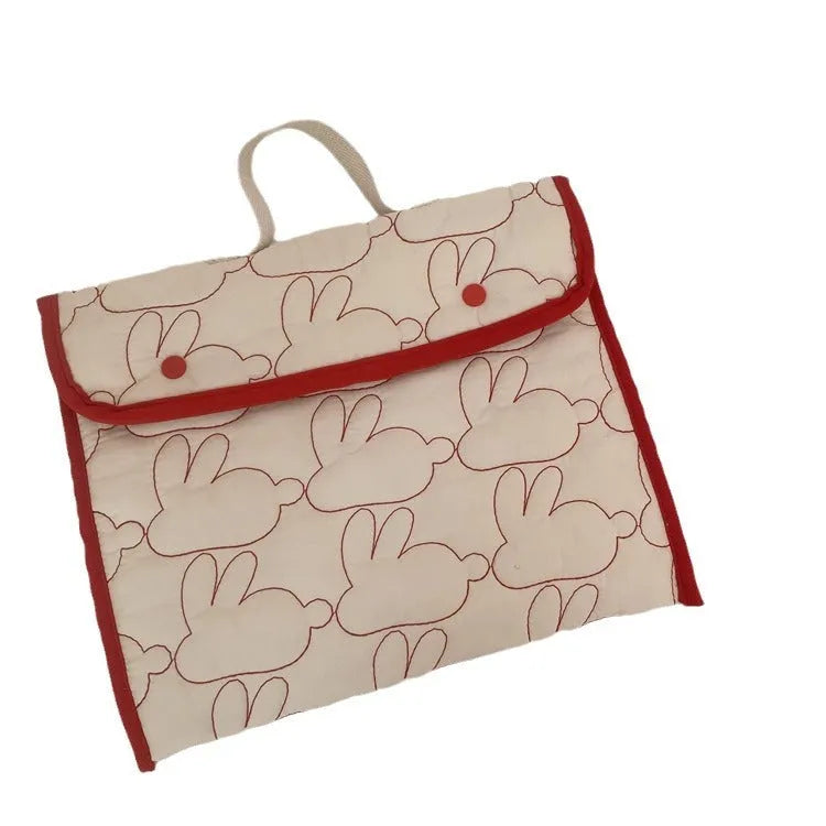 Embroidered rabbit pattern nylon tablet storage bag in red rabbit, black rabbit, red dot, or black dot, 11 inch and 13 to 14 inch sizes