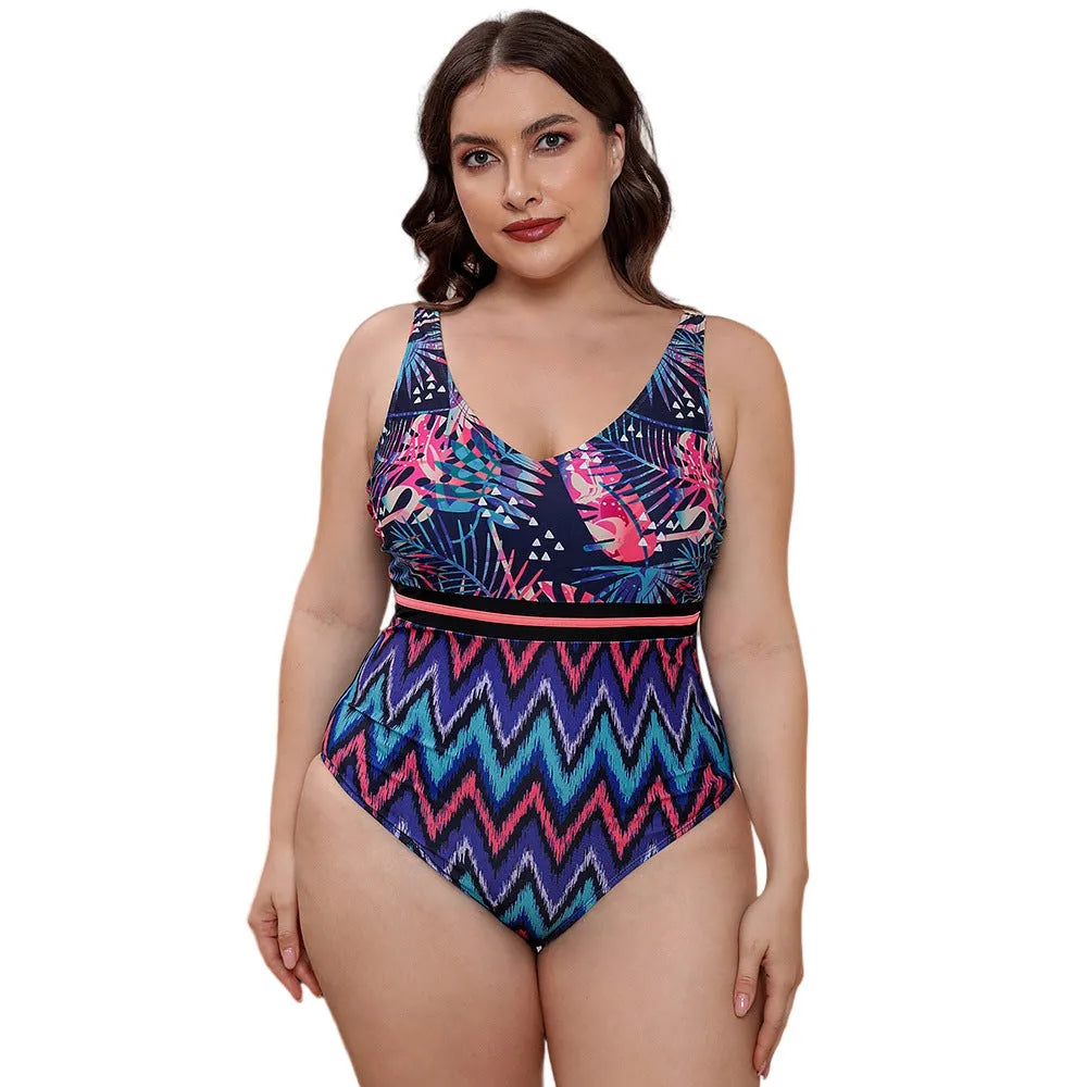 Blue striped vest style one-piece swimsuit with spaghetti straps for women on a mannequin.
