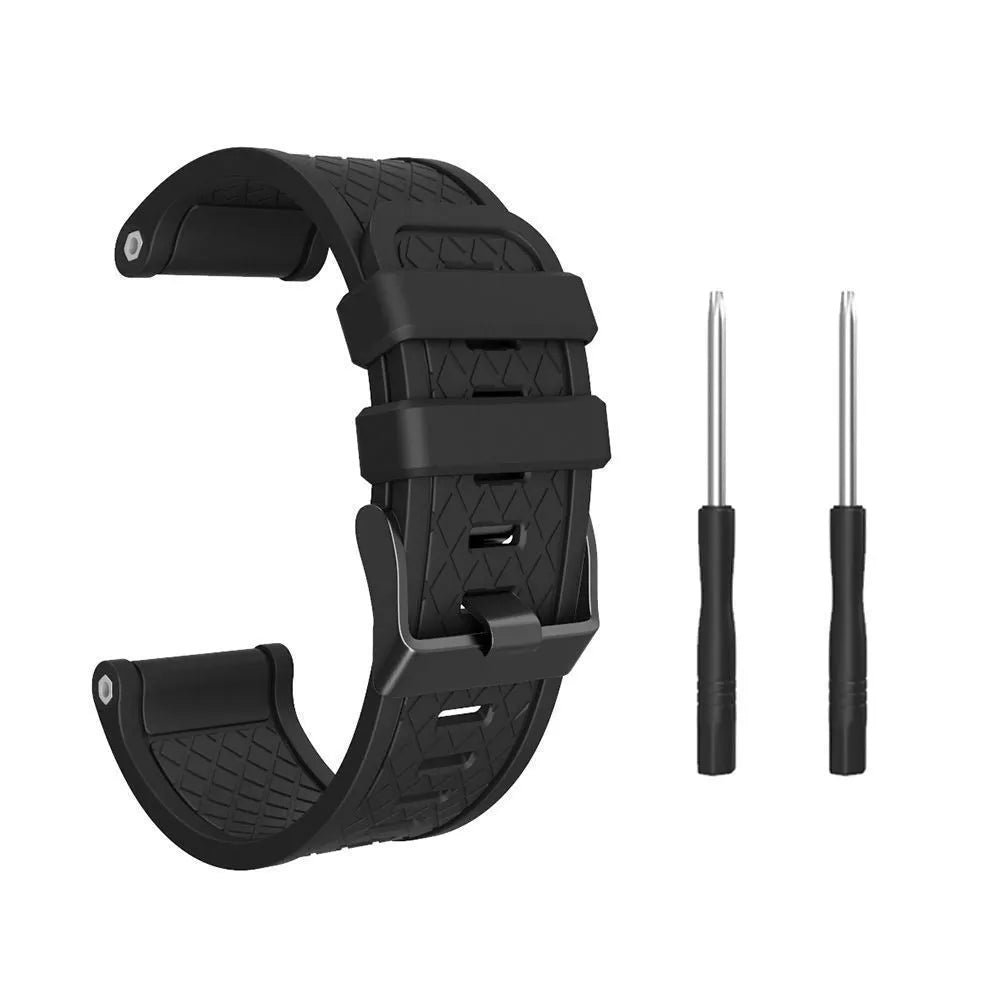 Jiaming 26mm wide silicone sports watch strap shown in black, one of eight available colours