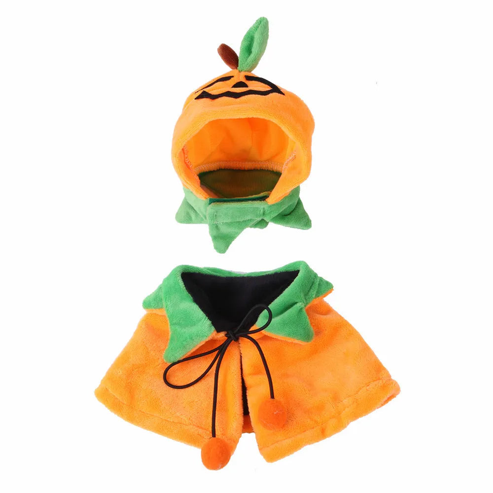 Orange pumpkin print reversible dog cloak Halloween costume with plush fabric