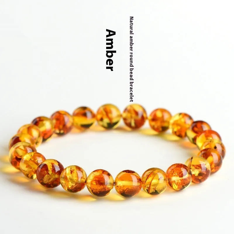 Natural yellow piebald amber bracelet with geometric polished beads for water purification